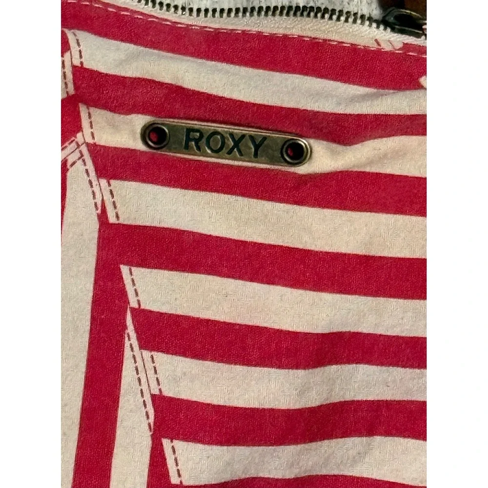 Y2K Roxy Red White Stripe Canvas Hobo Shoulder Bag Purse - Picture 2 of 7